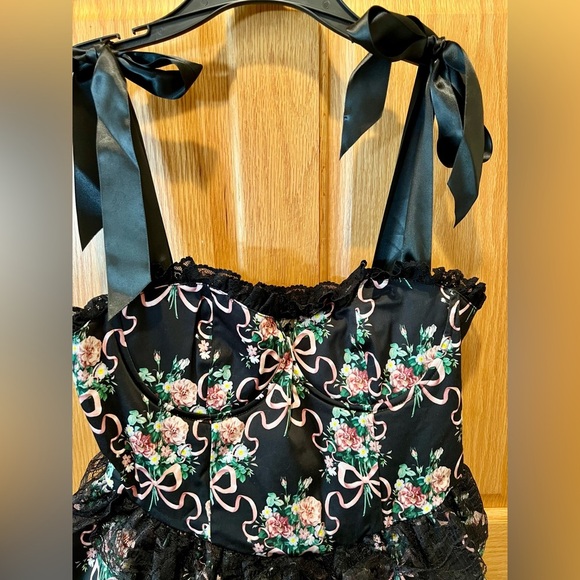 NWT Widow Bewitched Bloom Mini Dress w/ Petticoat Corset Satin Shoulder Ties - Picture 9 of 16